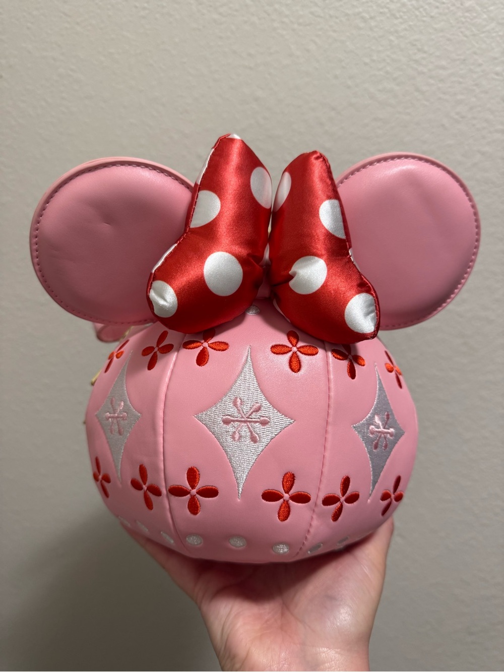 Loungefly Pink Minnie-Ears Crossbody with Red Polka Dot Bow